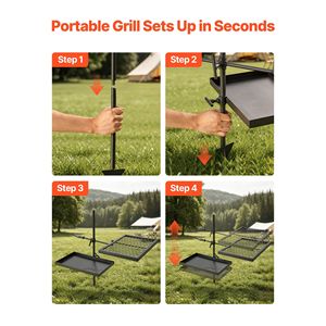 Griglia Girevole Pieghevole per Falò Resistente - Griglia BBQ Portatile in Acciaio a Doppio Strato con Rotazione a 360 Gradi - Product Image 6
