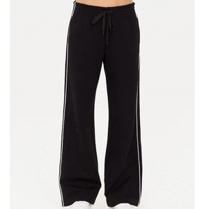 Women's Black Wide Leg Soft Tie-Dye Sweatpants Side Stripe Elastic Waist Casual Loose Fit Full Length <b>Knitted</b> Pants Spring Style - Product Image 3