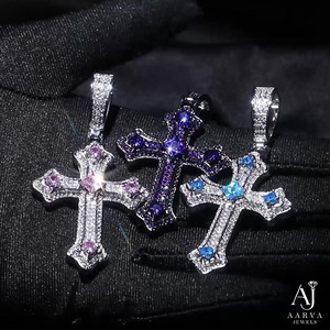 Iced Out Rose Gold Plated Moissanite <b>Cross</b> Pendant Necklace Hip Hop Style Micro Chain Unisex Party Gift Jewelry - Product Image 1