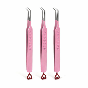 Pinzas Profesionales para Pestañas de 10 mm, Color Rojo Rosado, Antimagnéticas, Antiestáticas, con Agarre en Forma de Corazón, Logotipo Personalizado, Acero Inoxidable Sostenible - Product Image 1