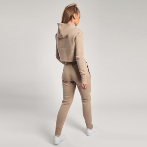 Women Hooded <b>Tracksuit</b> Set Solid Color Full Length Sweatpants With Side Pockets Casual Autumn Wear Spandex Cotton Blend - Product Image 6