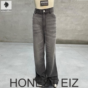 HONEST EIZ Jeans de mezclilla vintage de cintura alta y pierna recta para mujer, ecológicos, de largo completo, estilo urbano, con cordón y efecto desgastado, ODM - Product Image 1