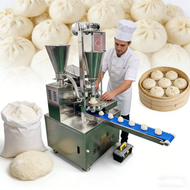 HJ-CM014-C Double Bucket Dim Sum Maker Automatic Efficient for Baozi Momo Steamed Bun Dumpling Commercial Processing Machine