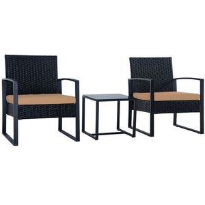 Set di Mobili da Esterno in Rattan PE Nero a 3 Pezzi con Cuscini Lavabili Inclusi - Divano Componibile - Product Image 3