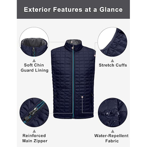 Puffer Vest <b>Men</b> <b>Navy</b> Blue Eco-Friendly Heated Winter Solid Insulated <b>Gilet</b> Turtleneck Zipper Closure Casual Outdoor - Product Image 4