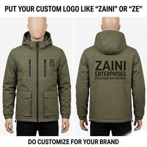เสื้อแจ็คเก็ตบอมเบอร์กันลมสำหรับผู้ชาย ฤดูหนาว 320 GSM โพลีเอสเตอร์พรีเมียม ซอฟต์เชลล์ สีเขียวมะกอก มีฮู้ด แบบแผง  พร้อมโลโก้แบบรีดร้อนตามสั่ง - Product Image 1