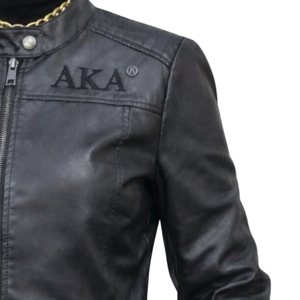 Black on Black <b>Leather</b> <b>Jacket</b> for <b>Women</b> Embroidered Sorority Style <b>Long</b> Sleeve Casual Biker Coat Fashion Outerwear for Event - Product Image 4