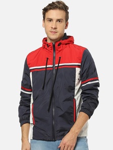 Veste de sport à capuche pour homme, coupe-vent, avec fermeture éclair sur le devant, style color block, coupe régulière, en polyester, pour l'automne - Product Image 1