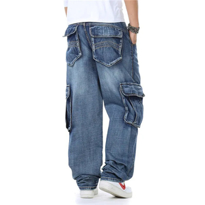 High Quality Men's Plus Size Baggy Denim Jeans Hip Hop Style <b>Loose</b> Fit with Multi-Pocket Big Side Pockets Distressed Washed - Product Image 2