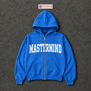 Sweat à capuche zippé surdimensionné bleu roi personnalisé pour homme, streetwear, imprimé graphique blanc, épaules tombantes, fermeture éclair intégrale, décontracté - Product Image 5