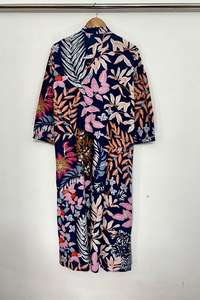 ชุดคุर्ติผ้าฝ้ายลายดอกโบโฮสำหรับผู้หญิง: ชุดลำลองสีน้ำเงินกรมท่าแบบกิโมโน - Product Image 4