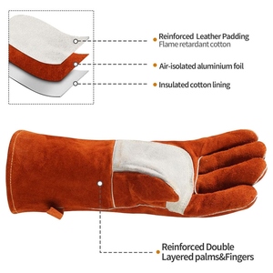 Leather Welding Gloves Reinforced Palm Aramid Stitching Heat <b>Fire</b> Resistant CE Certified Safety Cuff Welding Gloves - Product Image 4