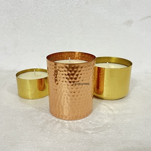 Recipientes de Cobre Hechos a Mano para Velas, Recipientes Metálicos Martillados con Tapa, Frascos Decorativos para Velas Aromáticas - Product Image 1