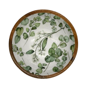 Tazón clásico árabe de madera con estampado esmaltado para servir comida, aperitivos, ensaladas, frutas y como centro de mesa para el hogar, hotel o cocina. - Product Image 5