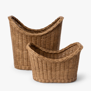 Juego de 2 cestas de mimbre curvadas en forma de silla de montar, cestas de almacenamiento de ratán en forma de barco, organizador de revistas, venta al por mayor de fábrica - Product Image 1