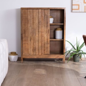 Vandana Amber Value high <b>sideboard</b> with two sliding doors in solid mango wood, warm style - Product Image 2