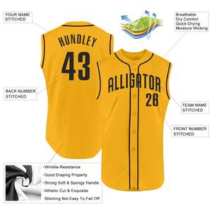 Camiseta Deportiva Amarilla al por Mayor para Equipo de Béisbol, sin Mangas, con Botones al Frente, Transpirable, de Secado Rápido, de Poliéster, Colores y Tallas Personalizables - Product Image 2