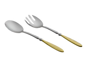 Premium Silver <b>Gold</b> Set Of 2 Golden <b>Serving</b> <b>Spoon</b> And Fork 18/10 - Product Image 1