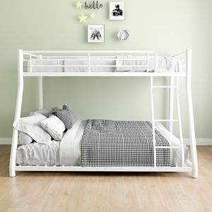 Lit superposé en métal robuste, taille double sur grand lit, avec escalier amovible et rangement de 12 pouces pour adolescents et adultes - Product Image 1
