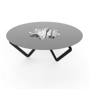 Table basse ronde minimaliste moderne avec plateau en métal découpé CNC à motifs floraux, pieds durables en métal noir mat avec revêtement en poudre pour salon - Product Image 3