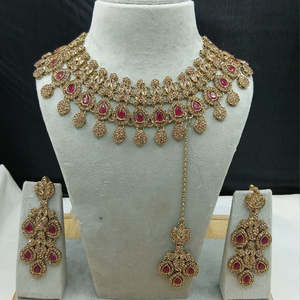 Collar de Gargantilla con Diseño de Perlas de Rubí, Diamantes de Imitación y Cristales, Patrón de Gota de Agua, Dorado, Elegante y Moderno, para Regalo de Boda - Product Image 1