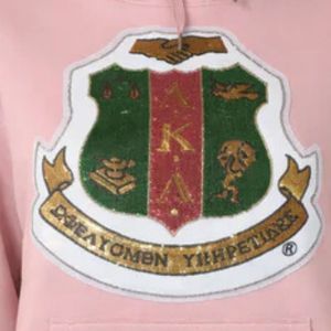 AKA Sweat à capuche à sequins pour femme, rose et vert, avec motif de blason, décontracté, tenue grecque de sororité, haut de mode élégant - Product Image 3