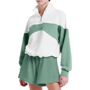 Ensemble décontracté pour femme : sweat à capuche uni et short de jogging en molleton 100 % coton, respirant et écologique, avec revers aux poignets - Product Image 2