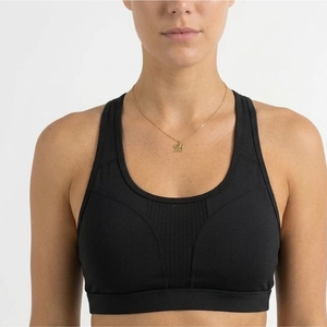 Women's Black Racerback Sports <b>Bra</b> Medium Support Front Logo Yoga Workout Premium Quality <b>Stretch</b> Fabric Spandex/Nylon - Product Image 5