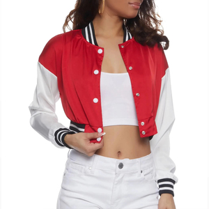 High Street Style Custom Ladies Cropped Wool Canvas Varsity <b>Jacket</b> <b>Waterproof</b> Breathable Linen Streetwear Women's Crop <b>Jackets</b> - Product Image 1