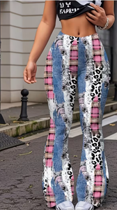 High Waist Flare Pants Women Patchwork Print Full Length <b>Elastic</b> Waist Bohemian Summer Style Skinny Fit Breathable Casual Pants - Product Image 6