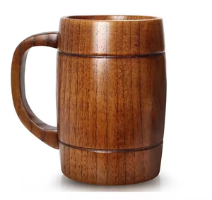 Jarra de Cerveza Artesanal de Madera, Estilo Rústico Vintage, Ecológica, Sostenible, Reutilizable, en Forma de Barril, 400 ml, Modelo One Handed Bid OHB511 - Product Image 1