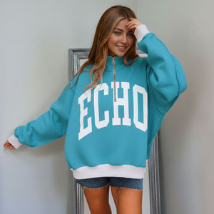 Sudadera de forro polar de dos tonos con media cremallera para mujer, cómoda, transpirable, ligera, con cuello simulado, suave, informal, ecológica y con insignia. - Product Image 6