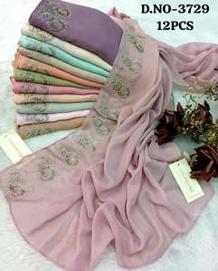 Colección de Hijabs de Chifón Bordados de Lujo - Pañuelo Ligero Premium con Detalle Floral Intrincado con Cuentas en Tonos Pastel - Product Image 1