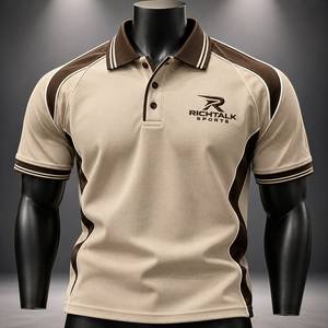 Chemise à manches courtes pour homme avec logo brodé sur le devant, bordure contrastée, tissu piqué 220g, jersey, coupe classique, style sportif - Product Image 1
