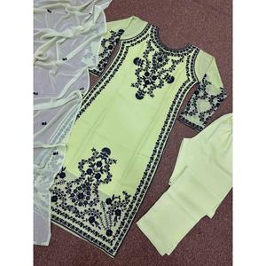 ล่าสุดผ้าจอร์เจียปักลายทำงานด้านบนด้านล่างพร้อม dupatta pista - Product Image 5