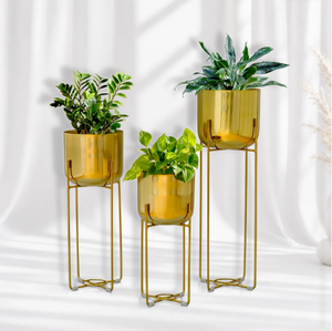 Brass Metal Planter Nordic Modern Gold Metal <b>Plant</b> <b>Stand</b> Holder 3 Piece Set for Indoor Flower <b>plant</b> <b>stand</b> for Pots - Product Image 1