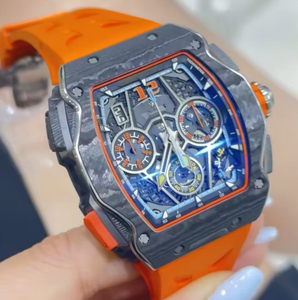 RM GS F CHeavy-duty Skeletonized <b>Chronograph</b> Mechanical Watch Carbon Fiber Case Orange Rubber Strap Sport Men's Watch - Product Image 2