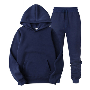 ชุดวอร์มแบบ unisex เสื้อฮู้ด กางเกงจ็อกเกอร์ สีพื้น ผ้าฝ้าย สวมใส่สบายๆ สำหรับฤดูใบไม้ร่วง ระบายอากาศได้ดี มีเชือกผูกเอว - Product Image 3