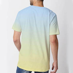T-shirt à col rond bicolore à manches courtes, dégradé de couleurs, 100% polyester tricoté, respirant, décontracté, printemps-été, coupe classique - Product Image 2