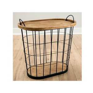 Mesa de centro de alambre de hierro para el hogar, muebles de sala de estar, Metal decorativo, Base superior de madera de forma redonda moderna - Product Image 6