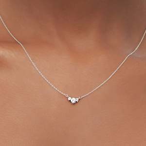 Three Stone Lab Grown Diamond IGI Certified Pendant <b>Necklace</b> in 14K White Gold Luxury <b>Delicate</b> Everyday Wear Elegant Party Gift - Product Image 2