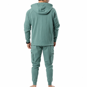 Men's Teal Tracksuit Set Full <b>Zip</b> <b>Hooded</b> Jacket With Side Pockets And Elastic Waist Joggers Casual Sportswear Autumn Wear - Product Image 2