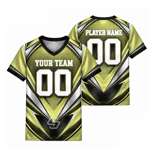 Maillot de football personnalisé sublimé, col en V, manches courtes, évacuation de l'humidité, 100 % polyester, impression du nom de l'équipe adulte, coupe classique - Product Image 6