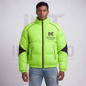 Intento Apparel <b>Men's</b> Finished Solid Stand Collar Windproof <b>Puffer</b> Jacket Dark Gray Zip-Up Winter Sporty <b>Coat</b> - Product Image 2