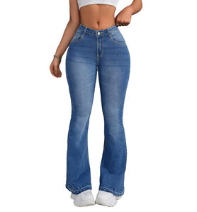 Jean en denim délavé style western Y2K taille haute évasé extensible pour femme, tailles S-XXL, tenue décontractée pour le quotidien et les trajets – Grande Vente - Product Image 6