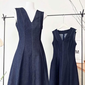 <b>Women</b> Linen Denim Strapless Sleeveless Midi <b>Dress</b> <b>Vintage</b> Empire Waist Plain Dyed Breathable Fit Flare Silhouette Spring/Summer - Product Image 1