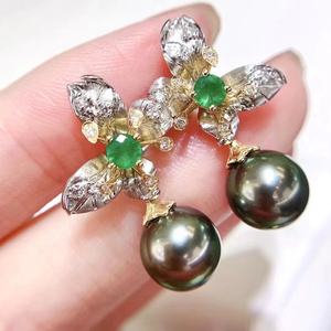 G18K <b>Fashionable</b> Versatile <b>Dangle</b> <b>Earrings</b> 10-11mm Natural Gold Pearl with Delicate Clean Leather Gloss Basic Style - Product Image 2