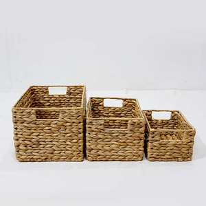 Natural Eco-Friendly Water Hyacinth <b>Storage</b> <b>Baskets</b> <b>Rectangle</b> with Handles Rustic Multi-Purpose Neatening <b>Basket</b> Set - Product Image 4