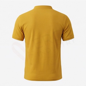 Polo à manches courtes pour homme, couleur jaune moutarde, tricoté, uni, décontracté, coupe classique, boutons - Product Image 2