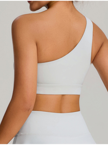 Soutien-gorge de sport asymétrique à une épaule pour femme, couleur unie, maintien moyen, haut de yoga athlétique, soutien-gorge de fitness - Product Image 3